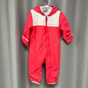 Columbia Rain Snow Suit Interchange Hooded One Piece Jumpsuit Pink White 18 m
